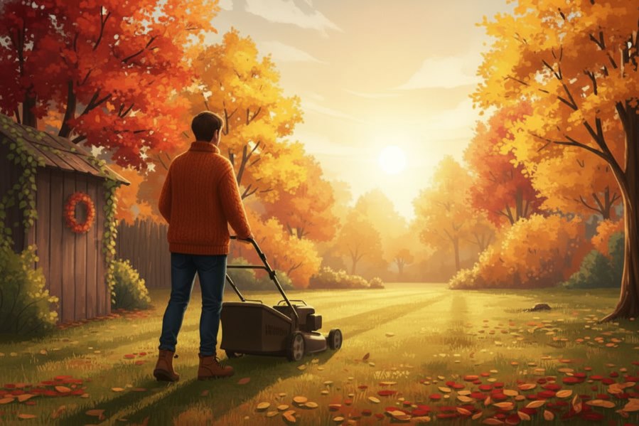 sekání trávy před zimou